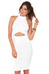 Seductress Bodycon Halter Midi Dress with Cut-out in White
